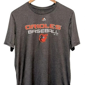 🍀 2/$22 Baltimore Orioles Mens Majestic Moisture Wicking Dark Gray shirt small